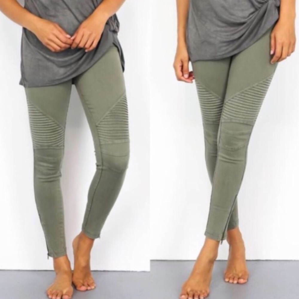 Olive Moto Pant w/ Ankle Zip